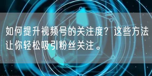 如何提升视频号的关注度?这些方法让你轻松吸引粉丝关注。