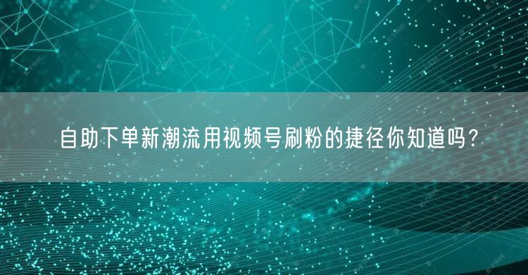 自助下单新潮流用视频号刷粉的捷径你知道吗？