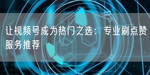 让视频号成为热门之选:专业刷点赞服务推荐